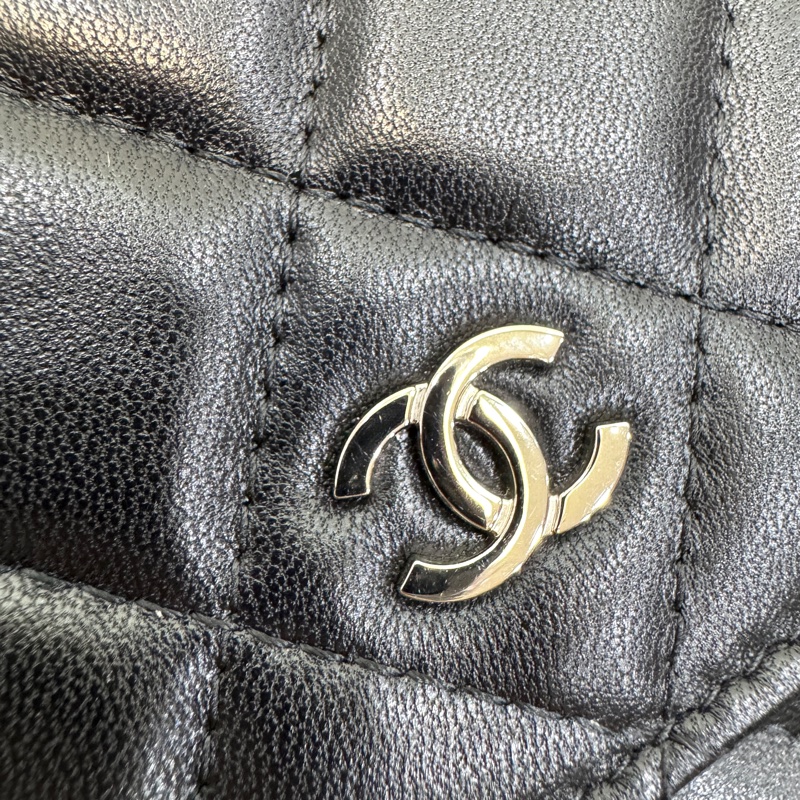 Chanel 香奈兒 CHANEL黑色羊皮 WOC鏈包經典菱 銀釦 鏈條包 AP0250-19