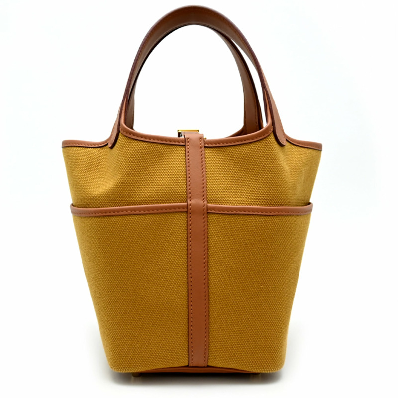 愛馬仕 Picotin Lock PM Cargo Bag,W 印記,2024 年款,金色五金,女士手提包,Swift 皮革,芝麻色(黃米色)-1