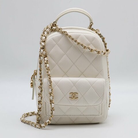 CHANEL 粒面牛皮迷你後背包 - 白金