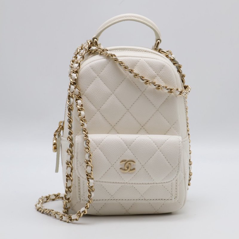 CHANEL 粒面牛皮迷你後背包 - 白金-0