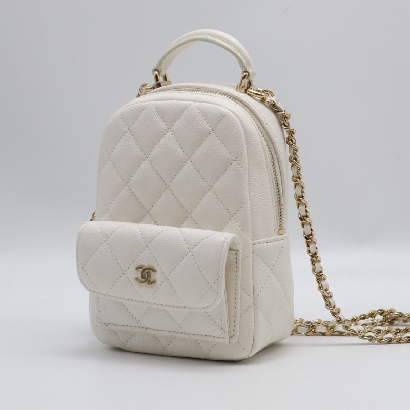 CHANEL 粒面牛皮迷你後背包 - 白金-2