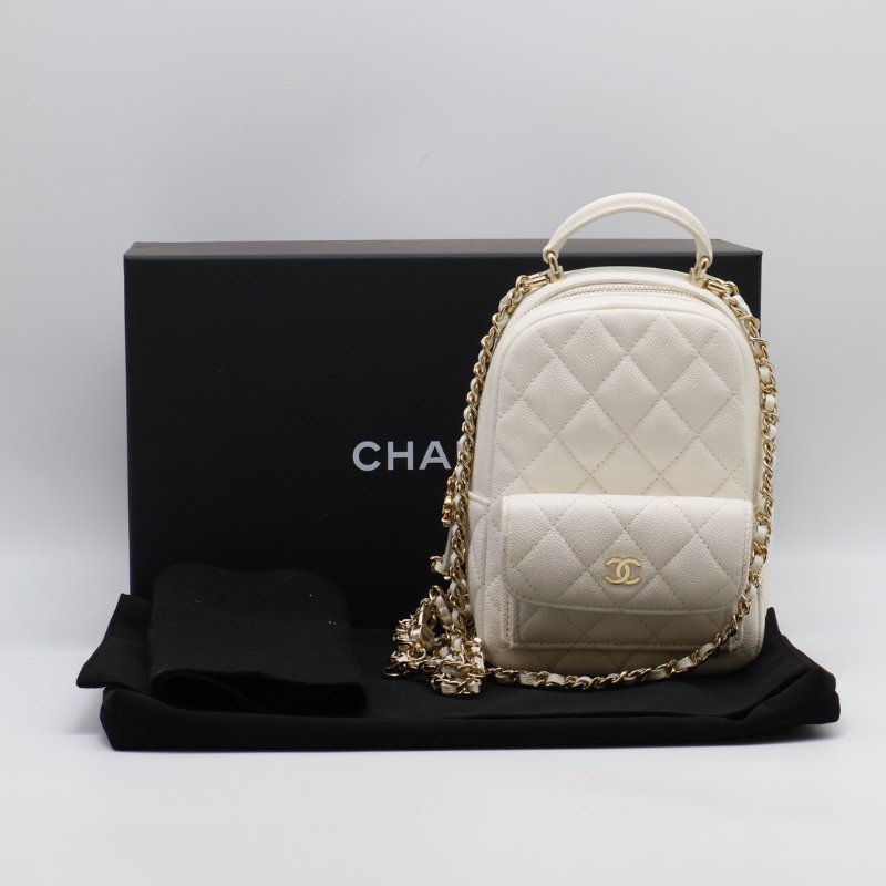 CHANEL 粒面牛皮迷你後背包 - 白金-23