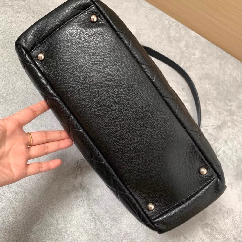 必入款😍99新🆕Chanel香奈兒黑銀荔枝牛皮托特包單肩包手提包-7