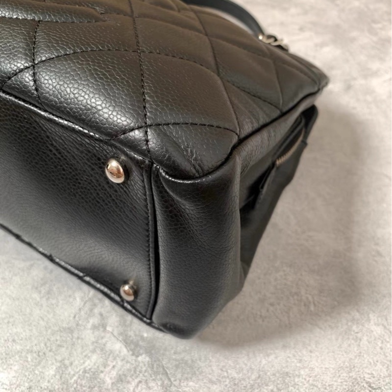 必入款😍99新🆕Chanel香奈兒黑銀荔枝牛皮托特包單肩包手提包-9