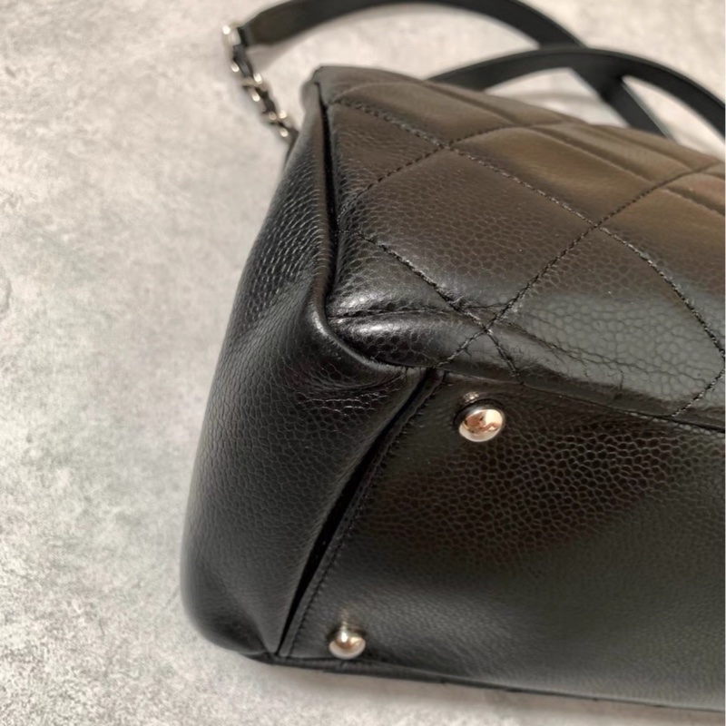 必入款😍99新🆕Chanel香奈兒黑銀荔枝牛皮托特包單肩包手提包-10