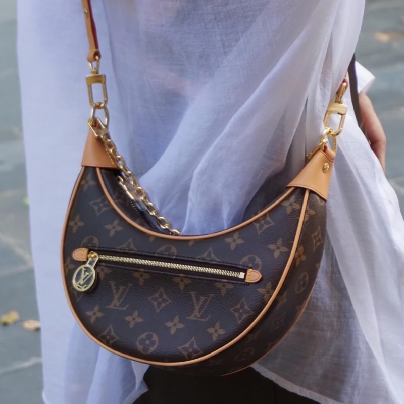 低價限量釋出😍Lv路易威登老花loop芯片款月亮包單肩包腋下包-3