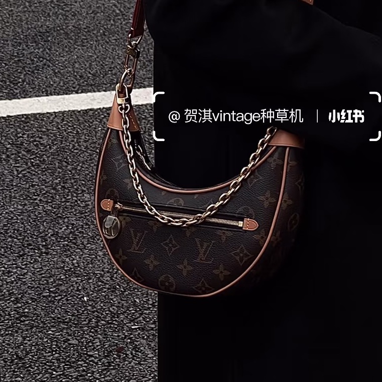 低價限量釋出😍Lv路易威登老花loop芯片款月亮包單肩包腋下包-4