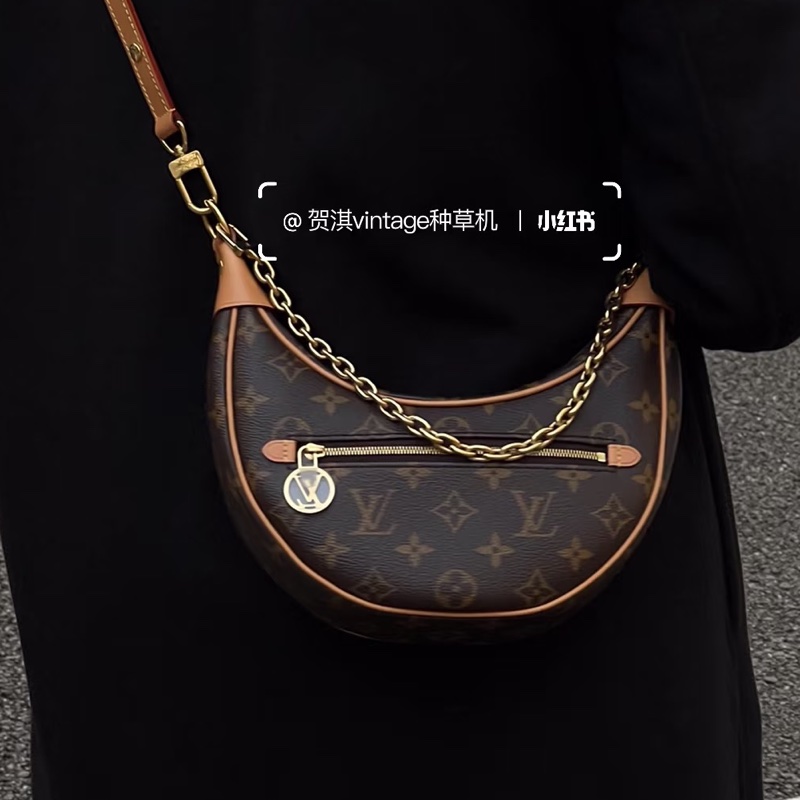 低價限量釋出😍Lv路易威登老花loop芯片款月亮包單肩包腋下包-5
