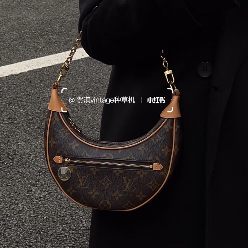 低價限量釋出😍Lv路易威登老花loop芯片款月亮包單肩包腋下包-6