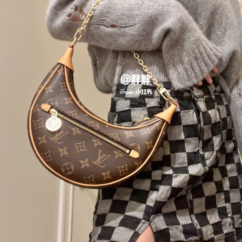 低價限量釋出😍Lv路易威登老花loop芯片款月亮包單肩包腋下包-8
