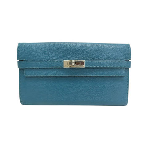 孔雀綠 Chevre山羊皮 Kelly Wallet 兩折長夾 銀扣 D刻【HERMES 愛馬仕】 H051300CK