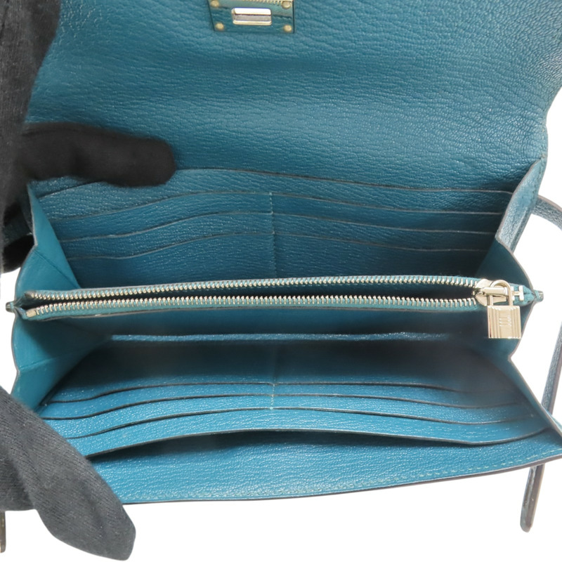 孔雀綠 Chevre山羊皮 Kelly Wallet 兩折長夾 銀扣 D刻【HERMES 愛馬仕】 H051300CK-4