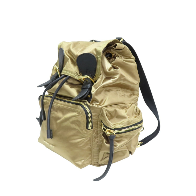 金色尼龍 黑色牛皮 The Rucksack 後背包【BURBERRY 巴寶莉】 4033301-1