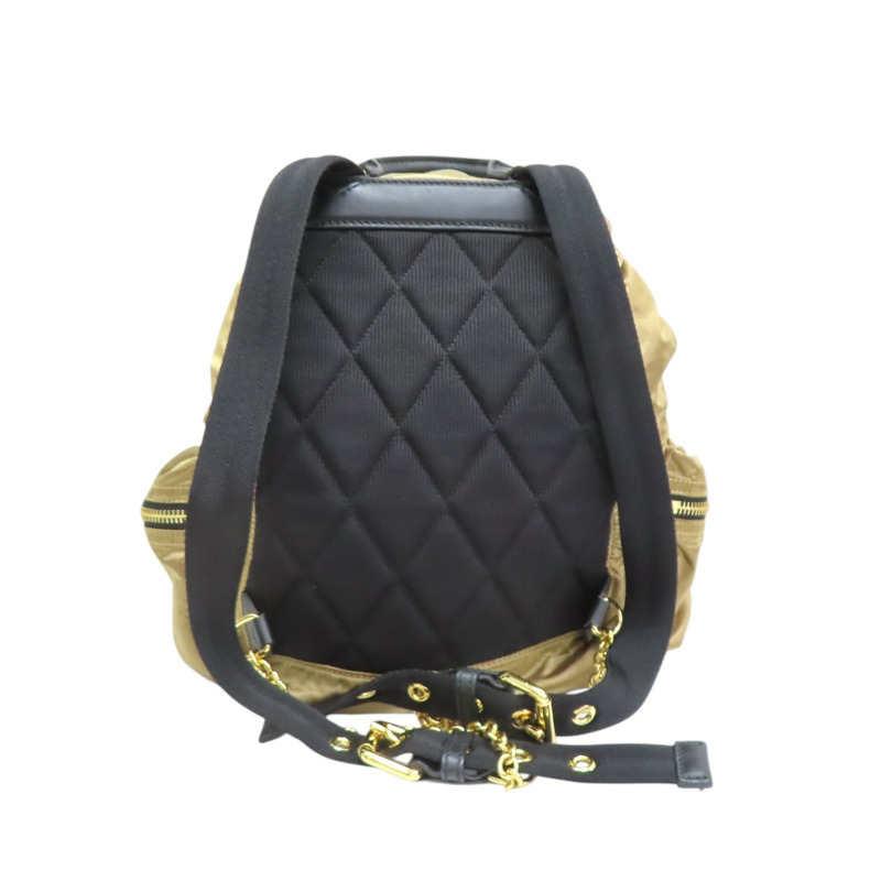 金色尼龍 黑色牛皮 The Rucksack 後背包【BURBERRY 巴寶莉】 4033301-2