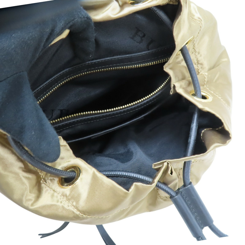 金色尼龍 黑色牛皮 The Rucksack 後背包【BURBERRY 巴寶莉】 4033301-4