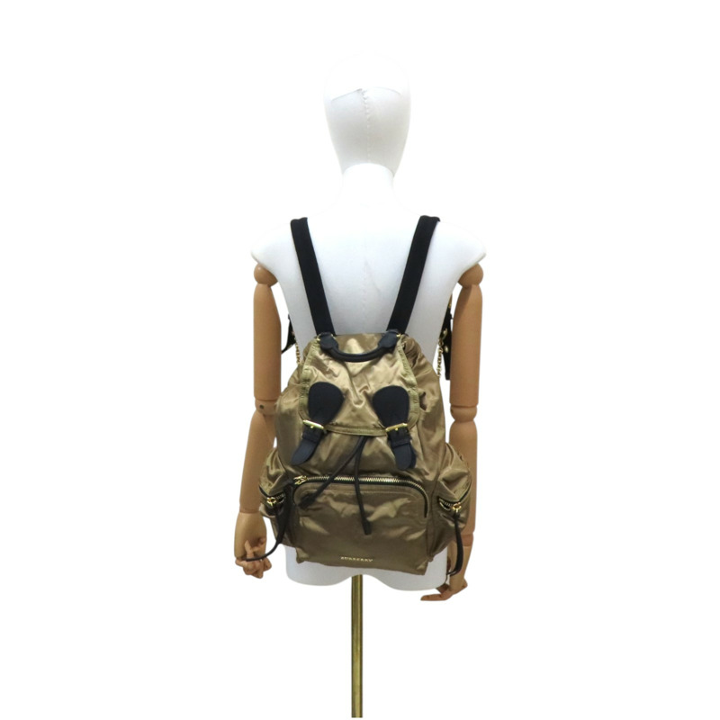 金色尼龍 黑色牛皮 The Rucksack 後背包【BURBERRY 巴寶莉】 4033301-11