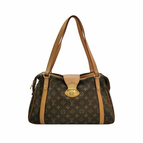 Louis Vuitton (LV)Stresa植鞣革拼色棋盤格扣環包肩包
