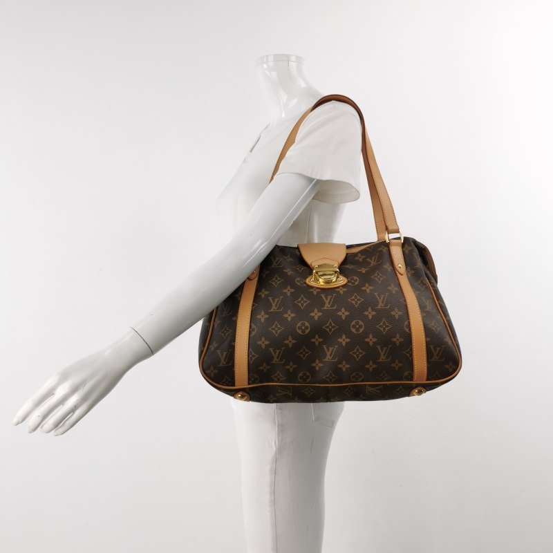 Louis Vuitton (LV)Stresa植鞣革拼色棋盤格扣環包肩包-1