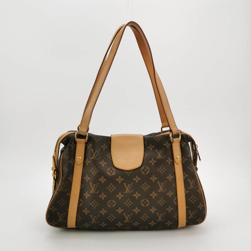 Louis Vuitton (LV)Stresa植鞣革拼色棋盤格扣環包肩包-4