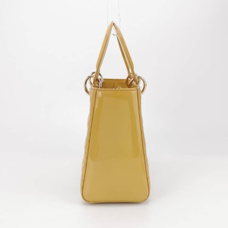 Dior Lady Dior戴妃包款中型漆皮藤格紋字母Logo吊飾單肩包-3