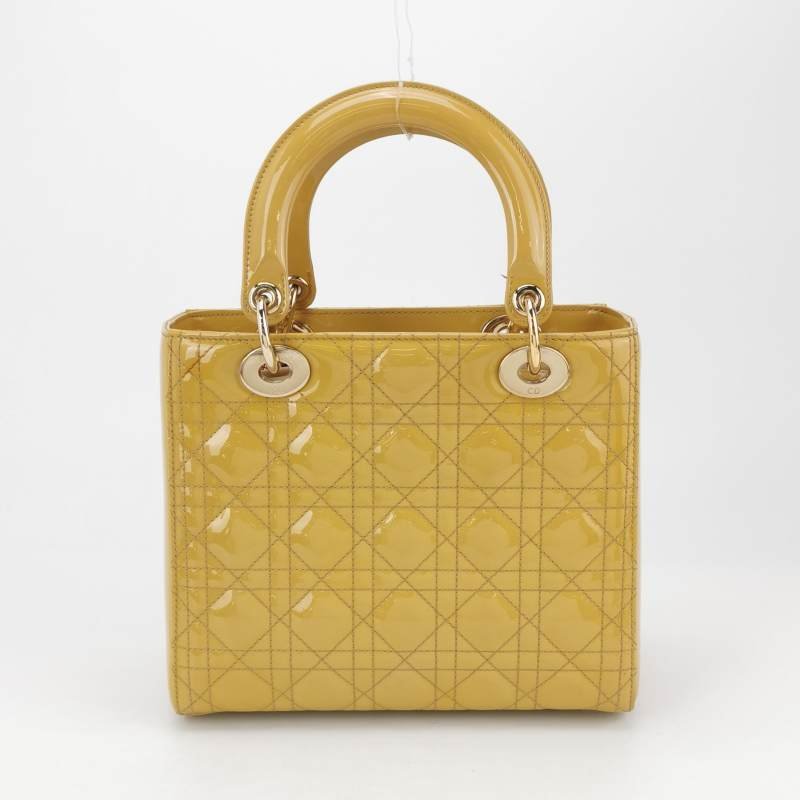 Dior Lady Dior戴妃包款中型漆皮藤格紋字母Logo吊飾單肩包-4