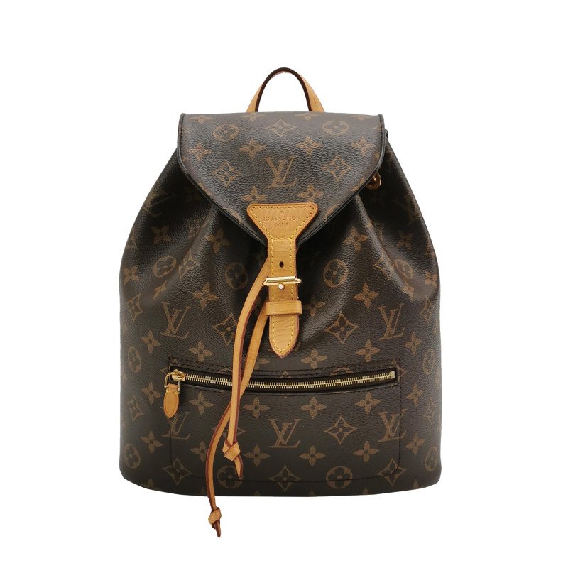 Louis Vuitton (LV) Montsouris植鞣革Monogram印花抽繩雙肩包晶片款-0