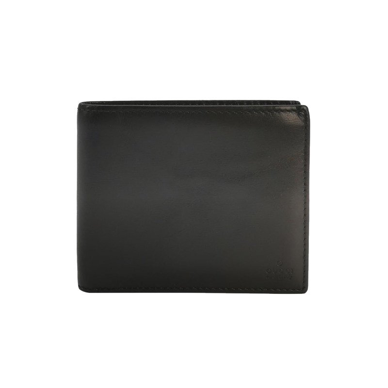 Gucci牛皮純色字母logo壓花對折錢包-0