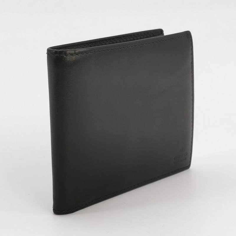 Gucci牛皮純色字母logo壓花對折錢包-2