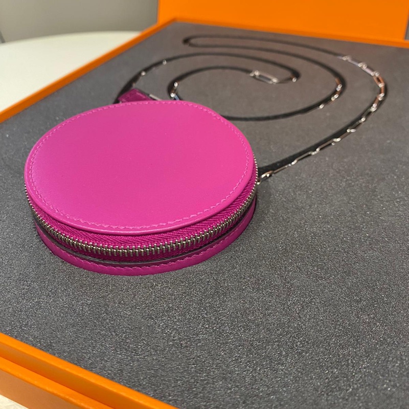 99新閑置品 Hermes Micro Rond Veau Villandry Bag 銀扣鏈條迷你圓盒包 限量版 L3 玫瑰紫-1