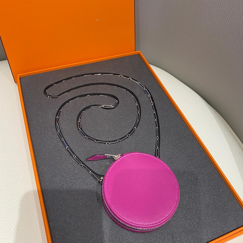 99新閑置品 Hermes Micro Rond Veau Villandry Bag 銀扣鏈條迷你圓盒包 限量版 L3 玫瑰紫-2