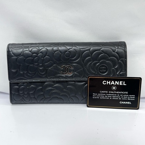 CHANEL  香奈兒 山茶花黑色長夾NO.17 W/CARD 17655699
