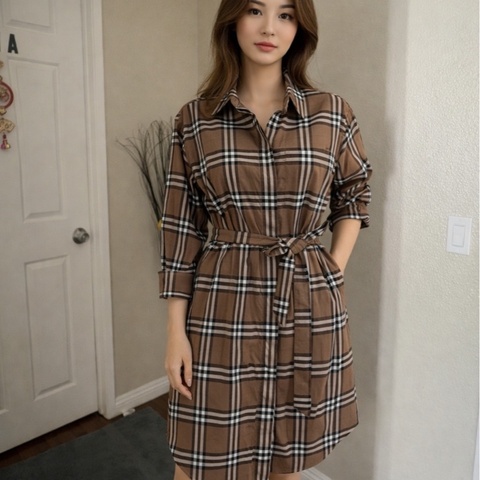 Burberry 專櫃正品經典格紋襯衫洋裝