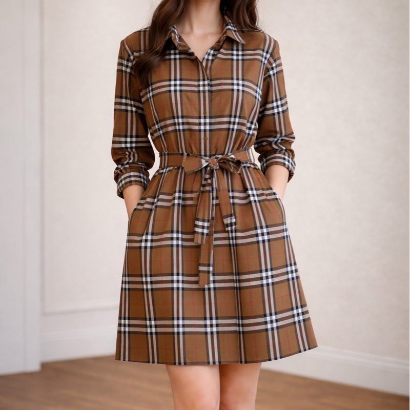Burberry 專櫃正品經典格紋襯衫洋裝-1