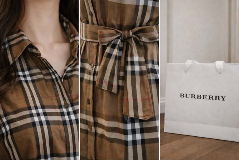 Burberry 專櫃正品經典格紋襯衫洋裝-3