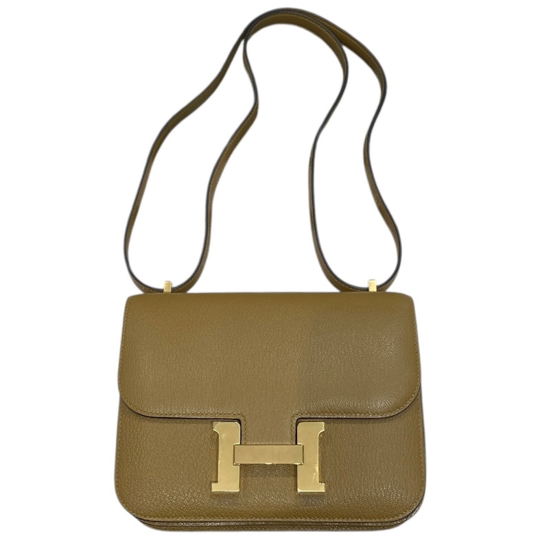 HERMES 愛馬仕 CONSTANCE MINI 康康包 18CM 山羊皮 CRAFT 拿鐵色系 金釦 W刻-0
