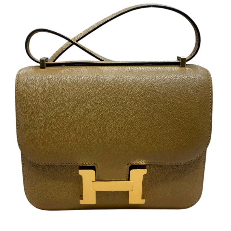 HERMES 愛馬仕 CONSTANCE MINI 康康包 18CM 山羊皮 CRAFT 拿鐵色系 金釦 W刻-1