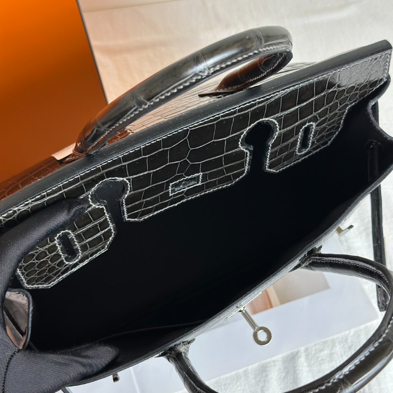 HERMES Birkin 30 亮面鱷魚皮 - 黑銀 🅁-9