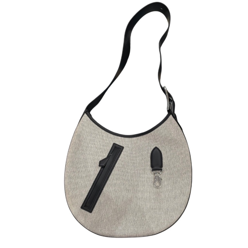 HERMES 愛馬仕 ARCON 馬鞍側背包 帆布拼皮 黑色 銀釦 W刻-0