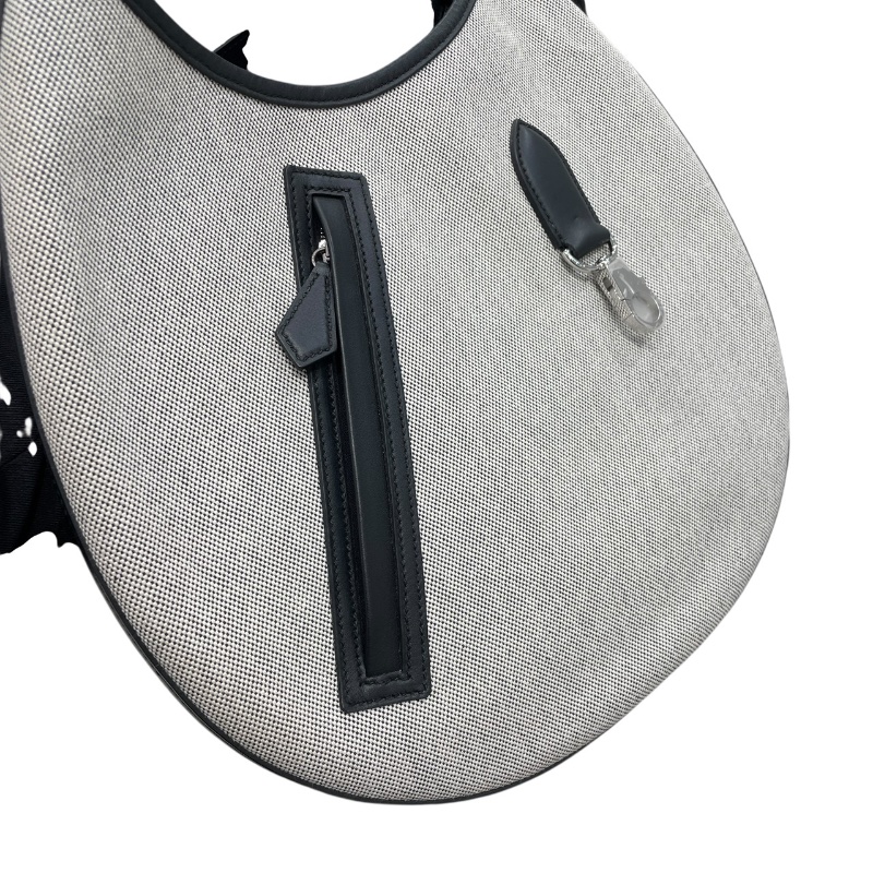 HERMES 愛馬仕 ARCON 馬鞍側背包 帆布拼皮 黑色 銀釦 W刻-11