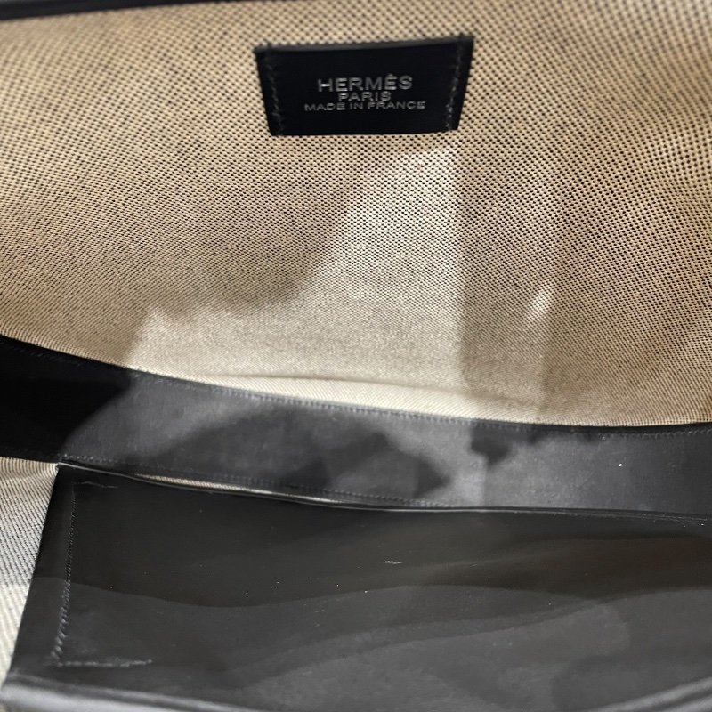 HERMES 愛馬仕 ARCON 馬鞍側背包 帆布拼皮 黑色 銀釦 W刻-12