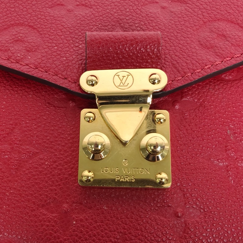 LOUIS VUITTON MetisPochette郵差包紅色牛皮金扣老花壓紋肩背包-4