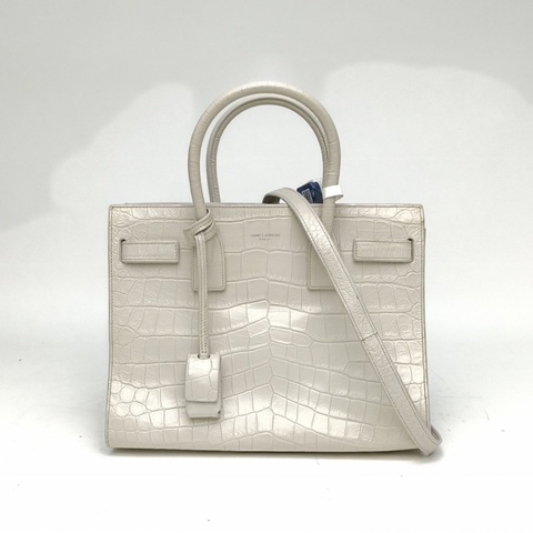 SAINT LAURENT ClassicSacDeJour風琴包中號26白色牛皮銀扣肩背包