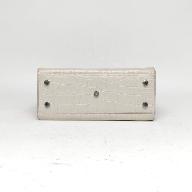 SAINT LAURENT ClassicSacDeJour風琴包中號26白色牛皮銀扣肩背包-3