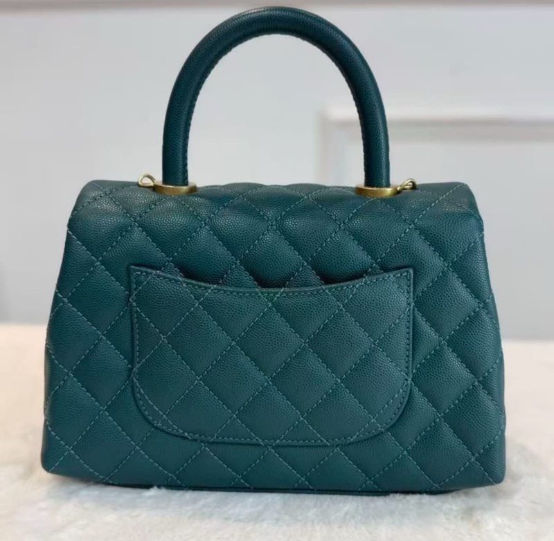 CHANEL香奈兒 Coco Handle 小號 翡翠綠金扣 荔枝紋牛皮 手柄壓花 可拆卸肩帶 經典菱格口蓋包 時尚單肩手提包 女款 現貨-1