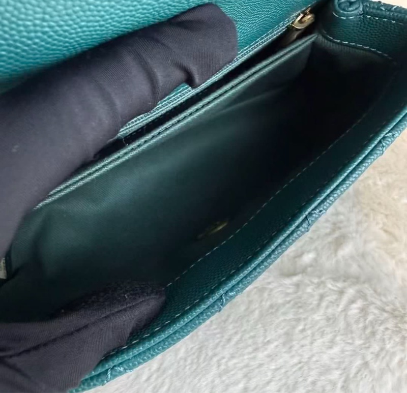 CHANEL香奈兒 Coco Handle 小號 翡翠綠金扣 荔枝紋牛皮 手柄壓花 可拆卸肩帶 經典菱格口蓋包 時尚單肩手提包 女款 現貨-5