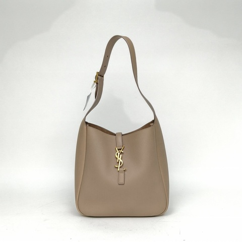 SAINT LAURENT LE5À7HOBO小號大象灰牛皮金扣肩背包