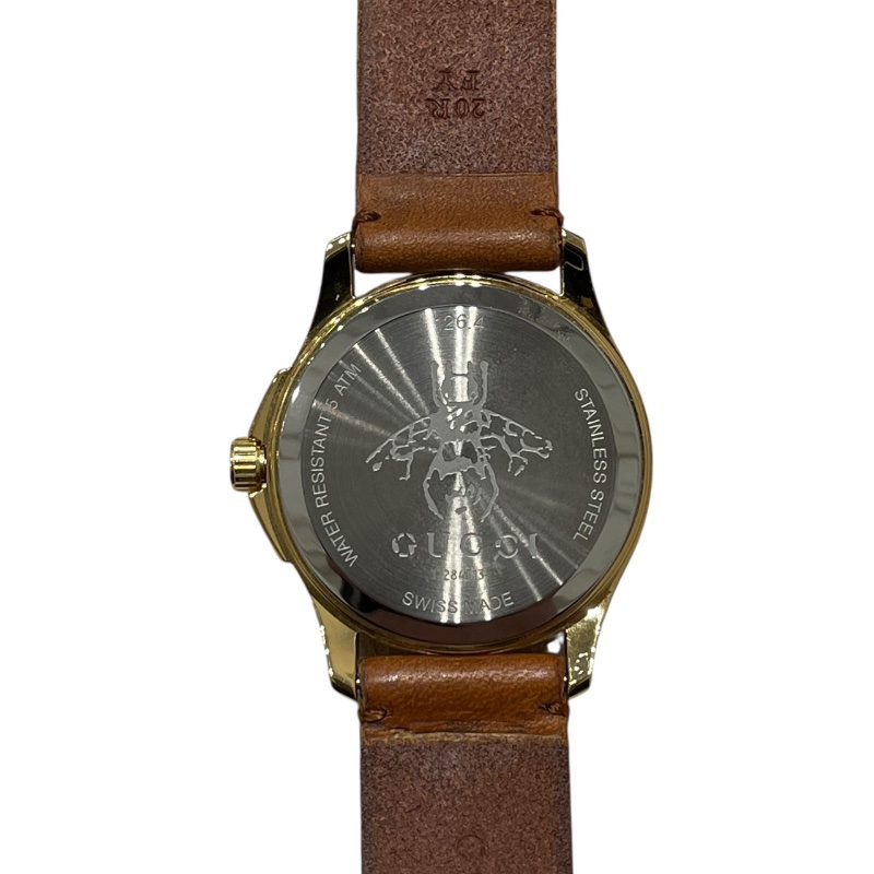GUCCI 古馳 G-TIMELESS YA126497 38mm 虎頭系列 石英腕錶 皮革 棕色 金色-2