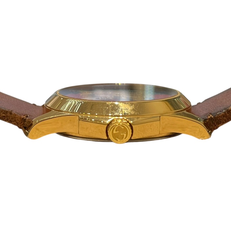 GUCCI 古馳 G-TIMELESS YA126497 38mm 虎頭系列 石英腕錶 皮革 棕色 金色-4