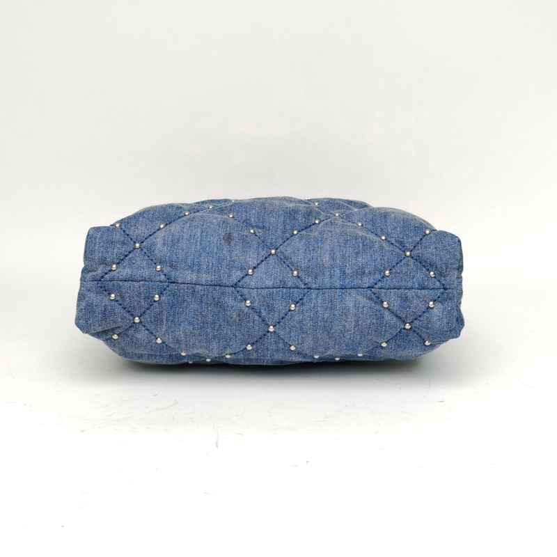 CHANEL 22BagTote托特包小號藍色牛仔晶片開銀扣肩背包-3