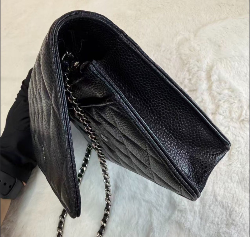 CHANEL/香奈兒 WOC發財包口蓋包 黑色銀logo 荔枝紋牛皮 菱格皮穿鏈  經典款鏈條包麻將包單肩包 女款-2
